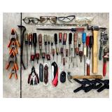 G - Hand Tool Mixed Lot - Screwdrivers, Clamps, Hammers, Pliers & Goggles