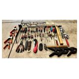 G - Hand Tool Mixed Lot - Screwdrivers, Clamps, Hammers, Pliers & Goggles