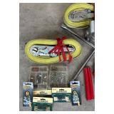 G - Garage Tool & Hardware Assortment Trailer Straps Jumper Cables Hitch Wrenches