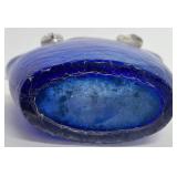 Blue Art Glass Basket & Paperweight Set