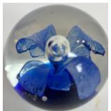 Blue Art Glass Basket & Paperweight Set