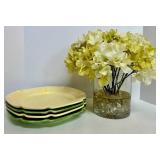 Pinchware 12" Plates Set of 4 and Faux Hydrangea set in Glass Vase
