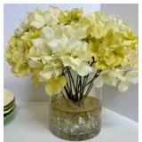 Pinchware 12" Plates Set of 4 and Faux Hydrangea set in Glass Vase