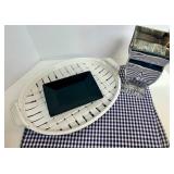White Woven Ceramic Italian Tray, Mirrored Vase & Black Tray Mixed Lot