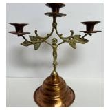 Vintage Copper & Brass PItcher and Art Nouveau Candelabra Mixed Lot