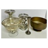 Mercury Glass Candle Holders, Pedestal Bowl and Vase (Lot of 5)