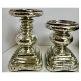Mercury Glass Candle Holders, Pedestal Bowl and Vase (Lot of 5)