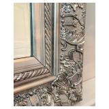 Ornate Silver-Tone Floral Mirror 30 X 33 X 2 Inches