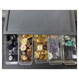 Mixed Lot of Assorted Buttons in Drawer Organizer including Vintage and MOP