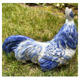 Blue & White Ceramic Rabbit & Rooster Figurines Mixed Lot