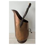 Vintage Copper & Brass Coal Scuttle With Ceramic Handle