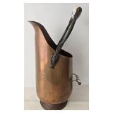 Vintage Copper & Brass Coal Scuttle With Ceramic Handle
