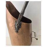 Vintage Copper & Brass Coal Scuttle With Ceramic Handle
