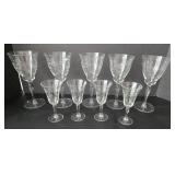 Etched Floral Depression Era Stemmed Glassware Set (Lot of 9)