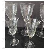 Etched Floral Depression Era Stemmed Glassware Set (Lot of 9)