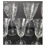 Etched Floral Depression Era Stemmed Glassware Set (Lot of 9)