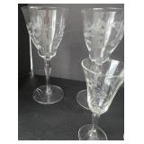 Etched Floral Depression Era Stemmed Glassware Set (Lot of 9)