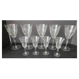 Etched Floral Depression Era Stemmed Glassware Set (Lot of 9)