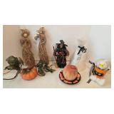 Halloween Decor Mixed Lot With Paper Mache Witch, Ghost Candle & Pumpkin Plate