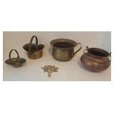 Vintage Small Copper Brass Buckets and Wall Hook (Lot of 5)