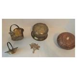 Vintage Small Copper Brass Buckets and Wall Hook (Lot of 5)