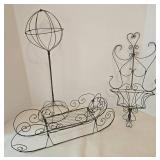Antique Scrollwork Wire Hat Stand, Wall Plant Holder, & Holiday Sleigh