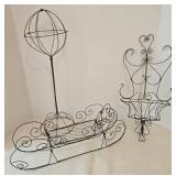 Antique Scrollwork Wire Hat Stand, Wall Plant Holder, & Holiday Sleigh
