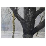 Framed Unsigned Watercolor Winter Landscape