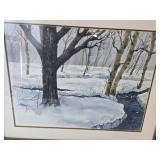 Framed Unsigned Watercolor Winter Landscape