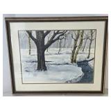Framed Unsigned Watercolor Winter Landscape