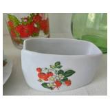 Frigidaire & Green Glass Pitchers & Strawberry Themed Glass Pieces