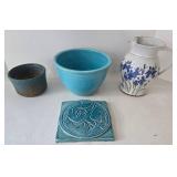 Vintage Blue Ceramic Pottery & Fiesta Bowl Assortment (Lot of 4)