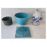 Vintage Blue Ceramic Pottery & Fiesta Bowl Assortment (Lot of 4)