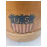 Antique Military Snare Drum Wood Shell w/American Flag Shield