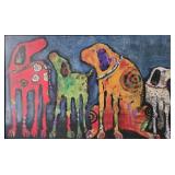 Jenny Foster Best Friends Folk Art Dog Painting 25 1/2 X 37 1/2 in