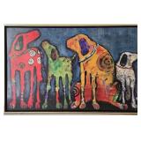 Jenny Foster Best Friends Folk Art Dog Painting 25 1/2 X 37 1/2 in
