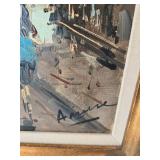 Vintage Parisian Street Scene Oil Painting on Canvas w/Ornate Frame