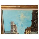 Vintage Parisian Street Scene Oil Painting on Canvas w/Ornate Frame