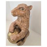 Vintage Ceramic Bear Sculpture Holding Brass Ball