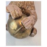 Vintage Ceramic Bear Sculpture Holding Brass Ball