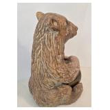Vintage Ceramic Bear Sculpture Holding Brass Ball