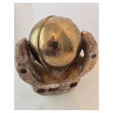 Vintage Ceramic Bear Sculpture Holding Brass Ball