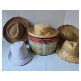 Lot of 5 Straw & Fedora Hats w/Peck & Peck Hat Box