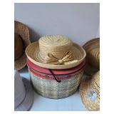 Lot of 5 Straw & Fedora Hats w/Peck & Peck Hat Box
