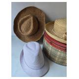 Lot of 5 Straw & Fedora Hats w/Peck & Peck Hat Box