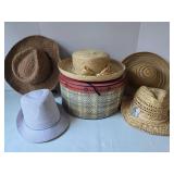 Lot of 5 Straw & Fedora Hats w/Peck & Peck Hat Box