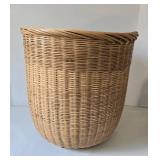 Vintage Wicker Basket With Tartan Wool Throw Blanket