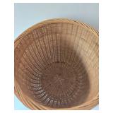 Vintage Wicker Basket With Tartan Wool Throw Blanket