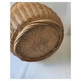 Vintage Wicker Basket With Tartan Wool Throw Blanket