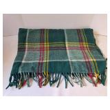 Vintage Wicker Basket With Tartan Wool Throw Blanket
